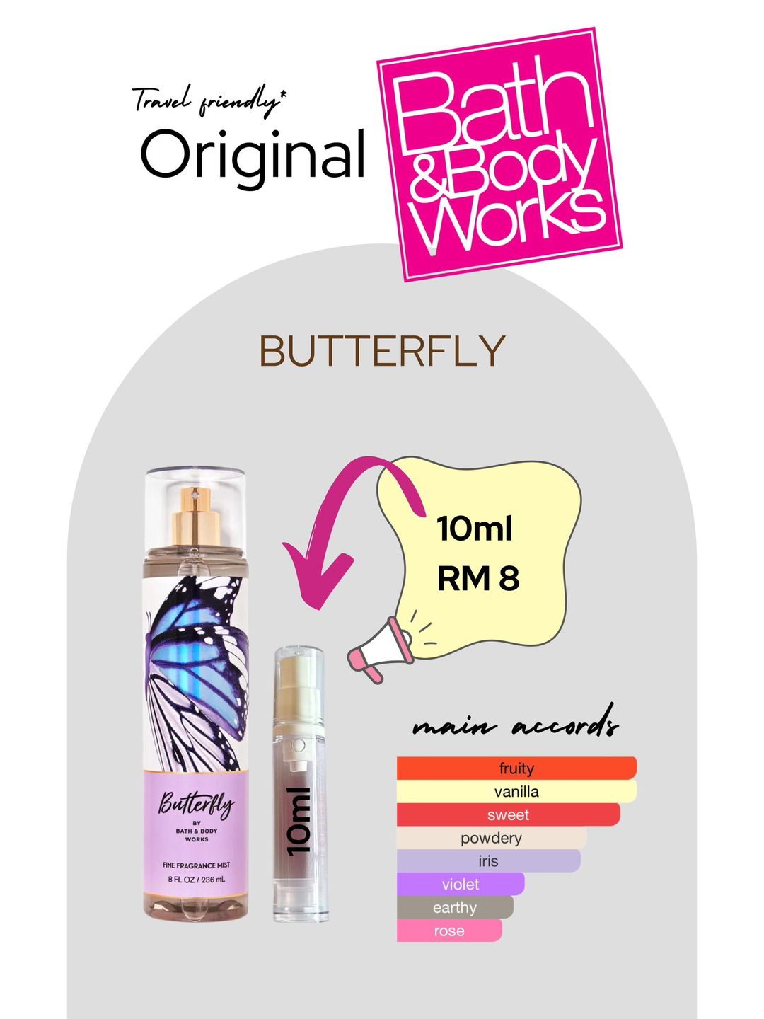 100% Original Repack 10ML Butterfly body mist spray