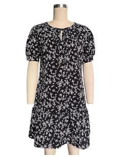 Fashion Women's Summer Dress Black Short Sleeved Floral Dress-Black