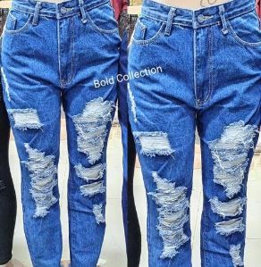 Fashion Design Ladies Denim Rugged Jeans -MUMMY Denim Ripped Mom Jeans