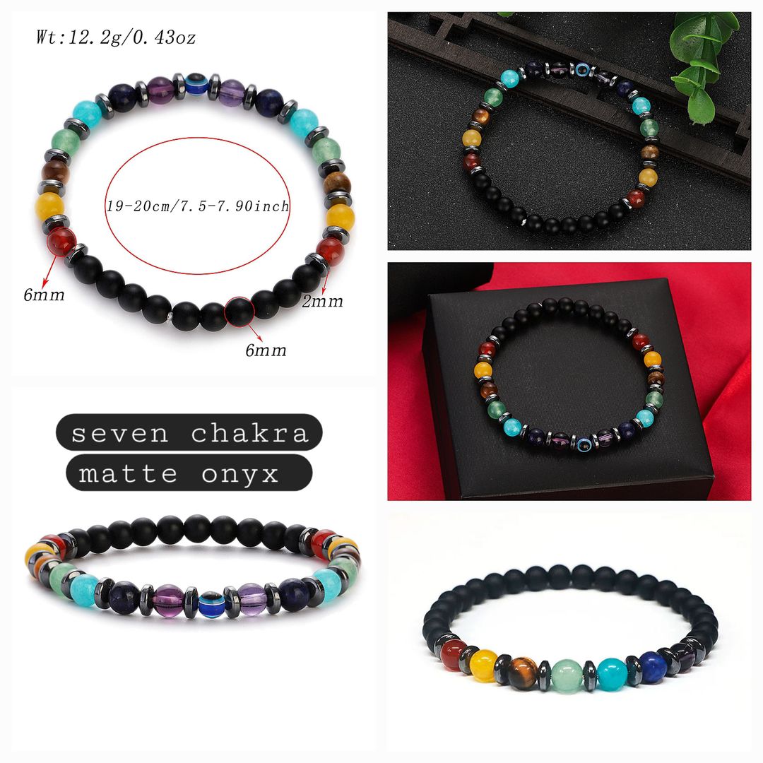 Seven Chakra Matte Onyx Beads Brecelet 