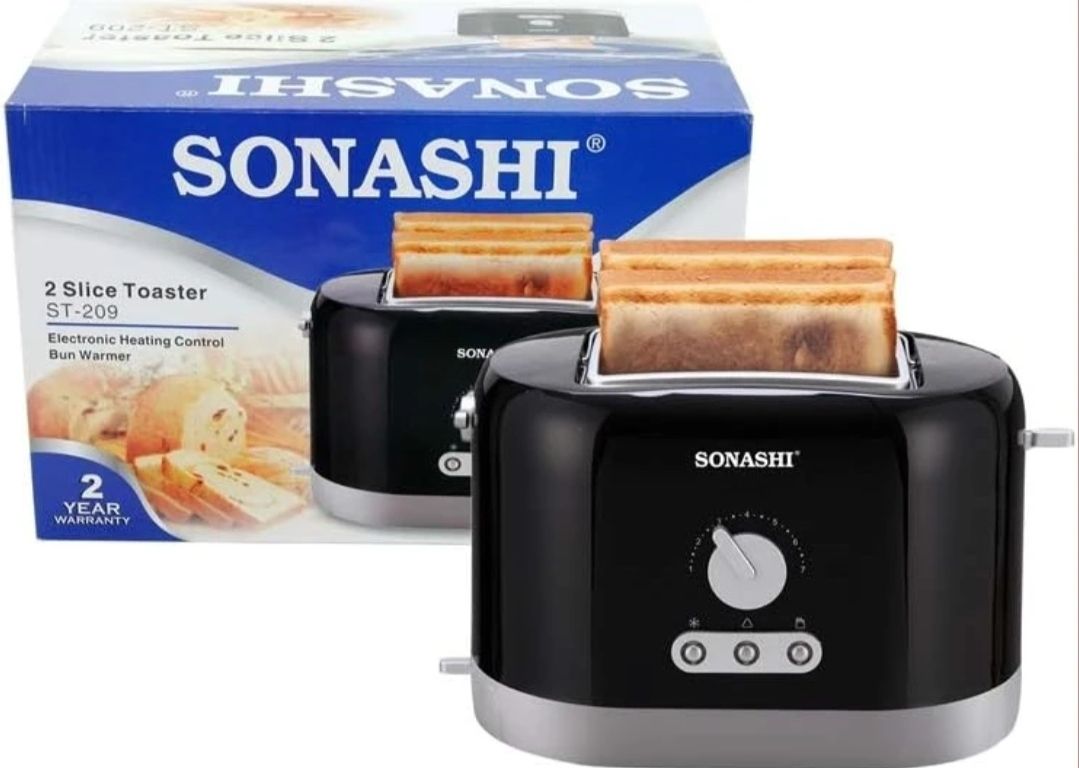 Sonashi 2 Slice Bread Toaster ST-209 – Countertop Toaster w/ Heating Control, Pilot Lamps, Detachable Crumb Tray