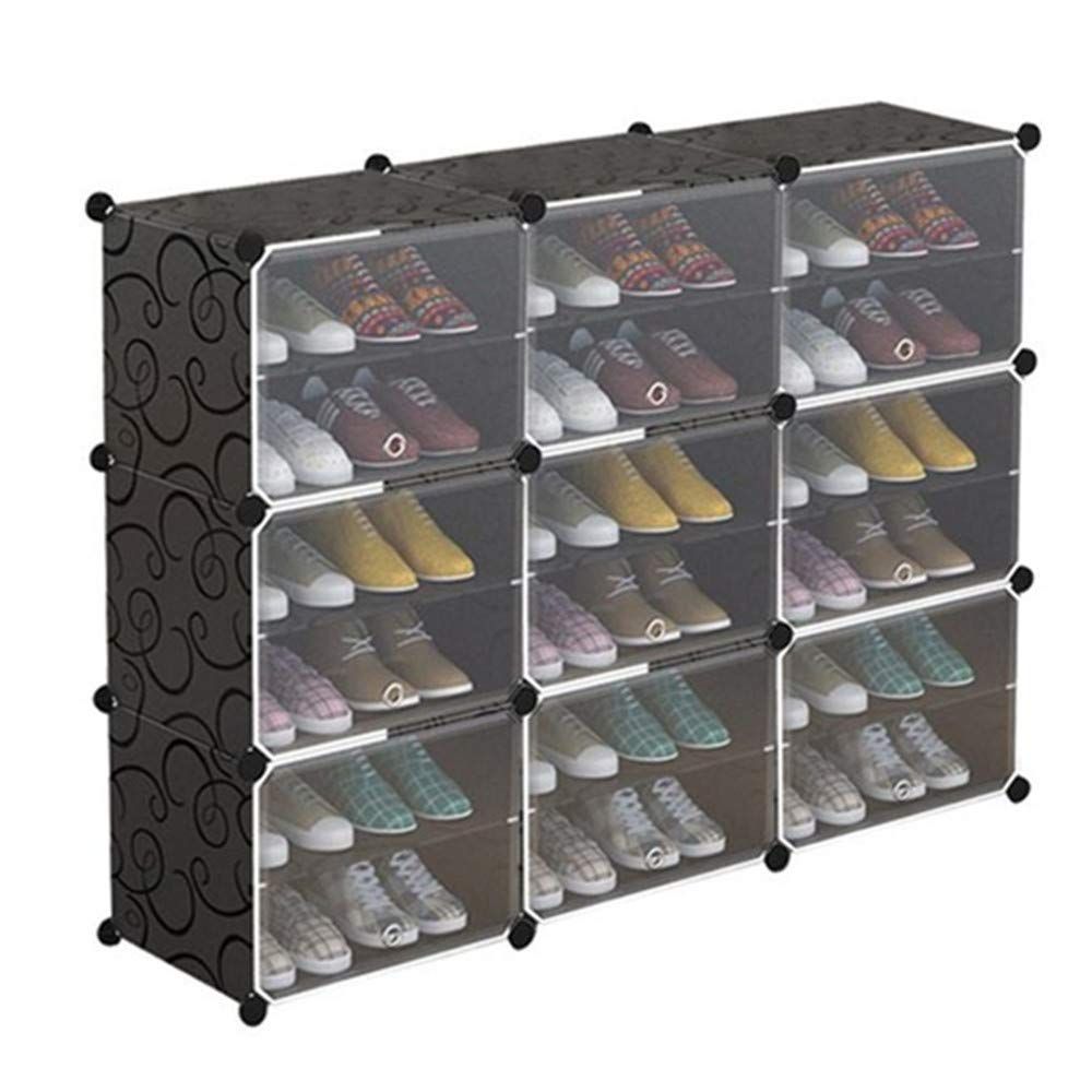 Plastic Shoe Rack with Doors for 24-Pair Shoes, Black, 6-Tier