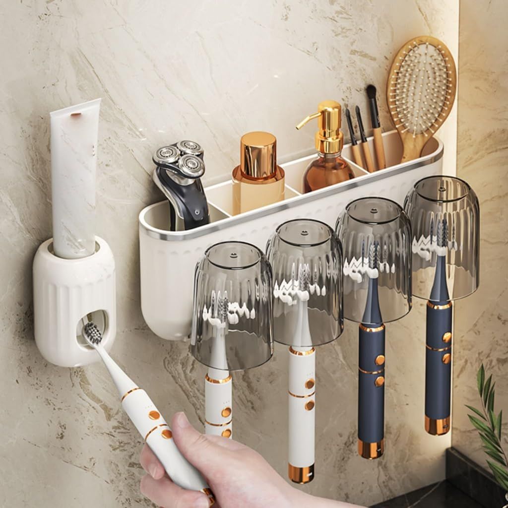 Toothbrush Rack Mouthwash Cup Wall-mounted Toothpaste Comb Storage Rack Toothware Wall Hanging Bathroom Toothbrush Holder