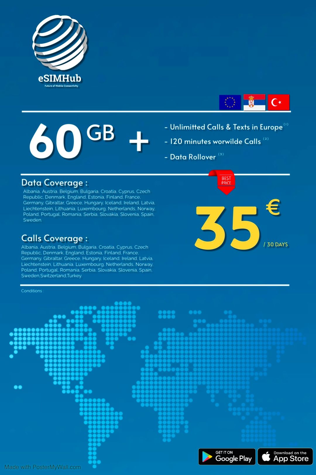 Travel Sim 45 GB Zone 1 ( EU&TR&CH&UK )