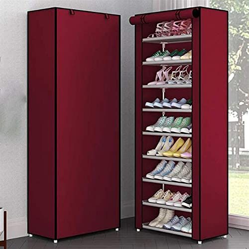 10-Tier Diy Shoe Storage Cabinet Oxford Cloth Metal Shoe Shelf With Dust Proof C (E )