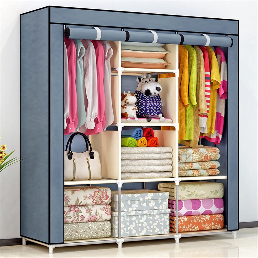 Portable Steel Metallic Wardrobe Large Fabric Wardrobe Solid Color Fabric Assembly Clothes Cabinet Partition Cupboard 169 * 118 * 45CM(Size:169 * 118 * 45CM)