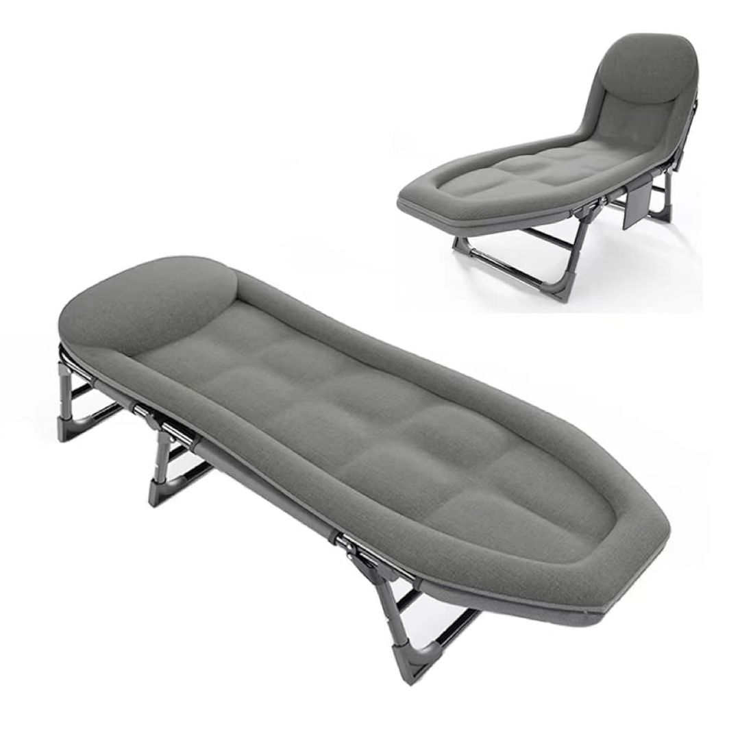 2 in 1 Foldable Bed and Chair |Senior Folding Bed Single Bed Office Lounge Chair Lunch Bed Napping Folding Bed Accompanying Simple Portable Military Bed(200 * 64 * 32)-light gray