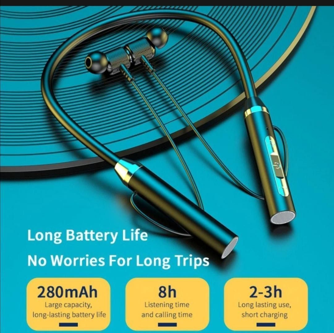 White Long-Lasting Battery With Fast Charge Wireless Neckband