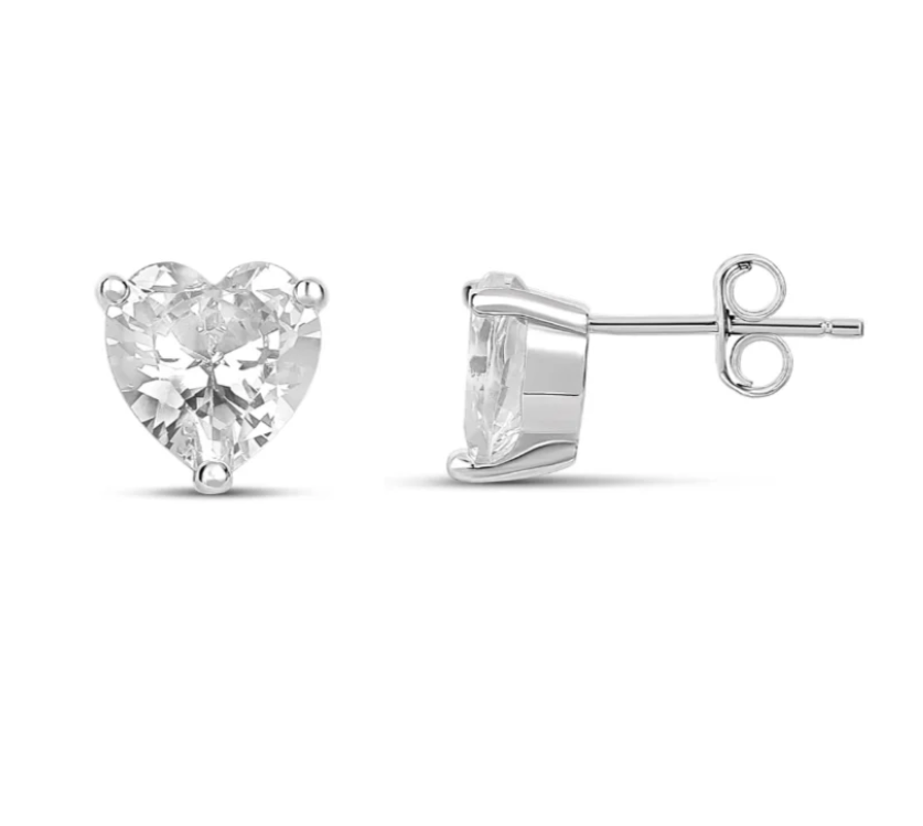 Heart Silver Like Diamond Studs