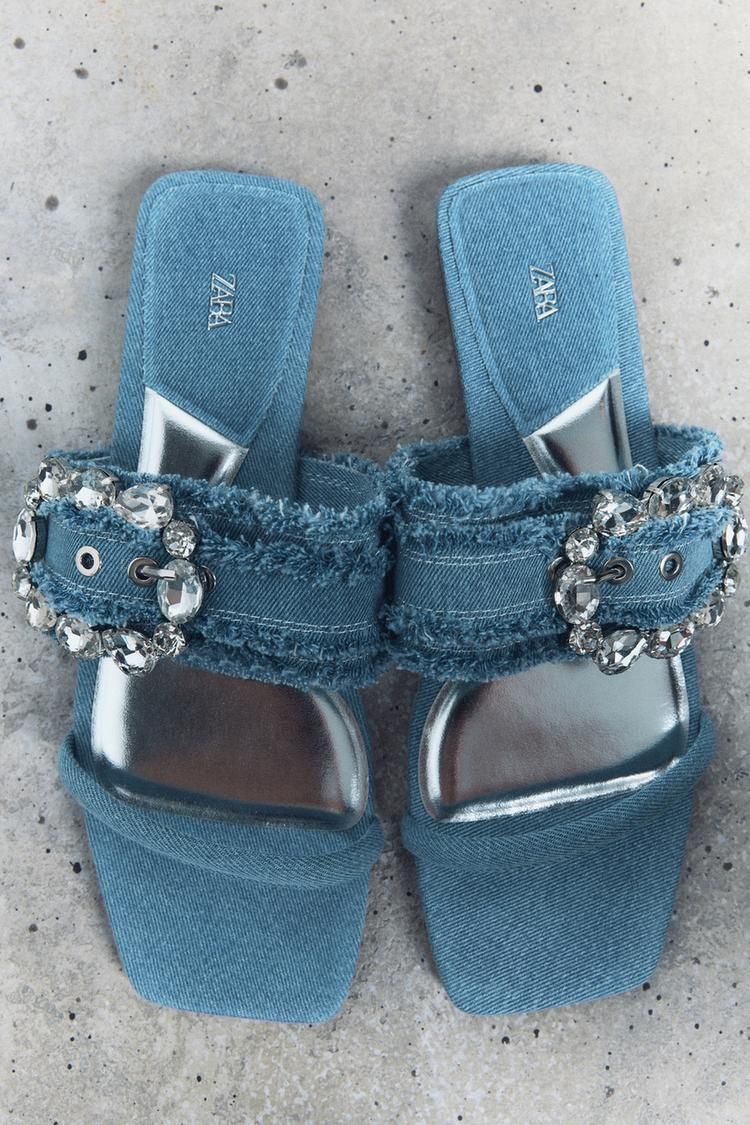 Sandales plates en denim - Couleur Bleu