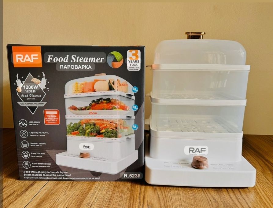 RAF 3 Tier Electric Food Cooking Steamer Pot With Display, Timer Fuction