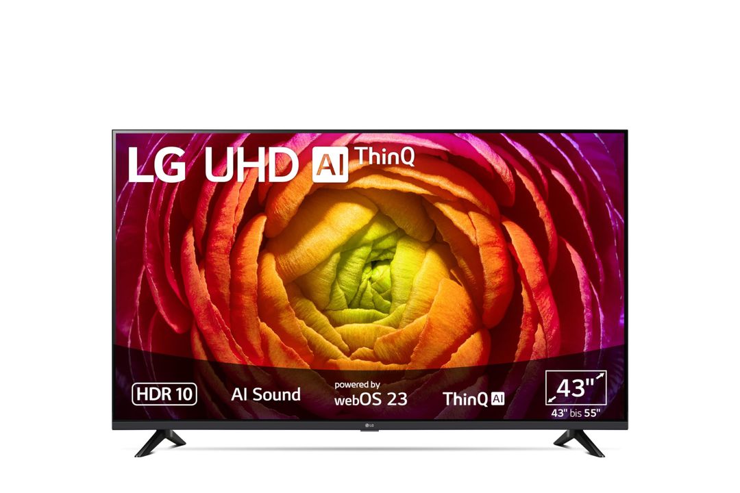 LG 43UR74006LB 109 cm (43 Inch) UHD TV (Active HDR, 60 Hz, Smart TV) [Model Year 2024], Dark Black