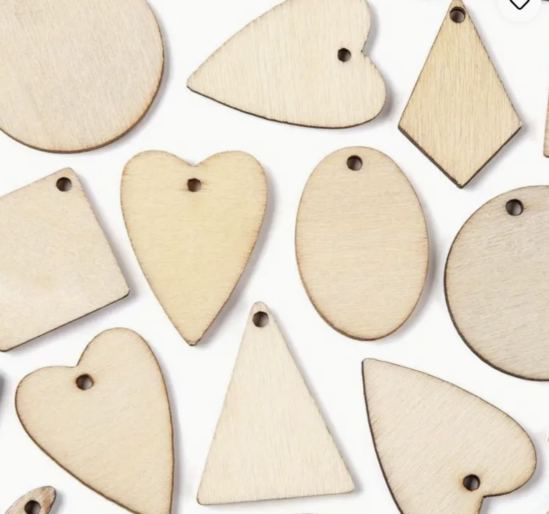 Laser Cut Poplar Wood Pendants (Kite, Moon, Flat Round, Rhombus, Oval, Triangle, Heart)