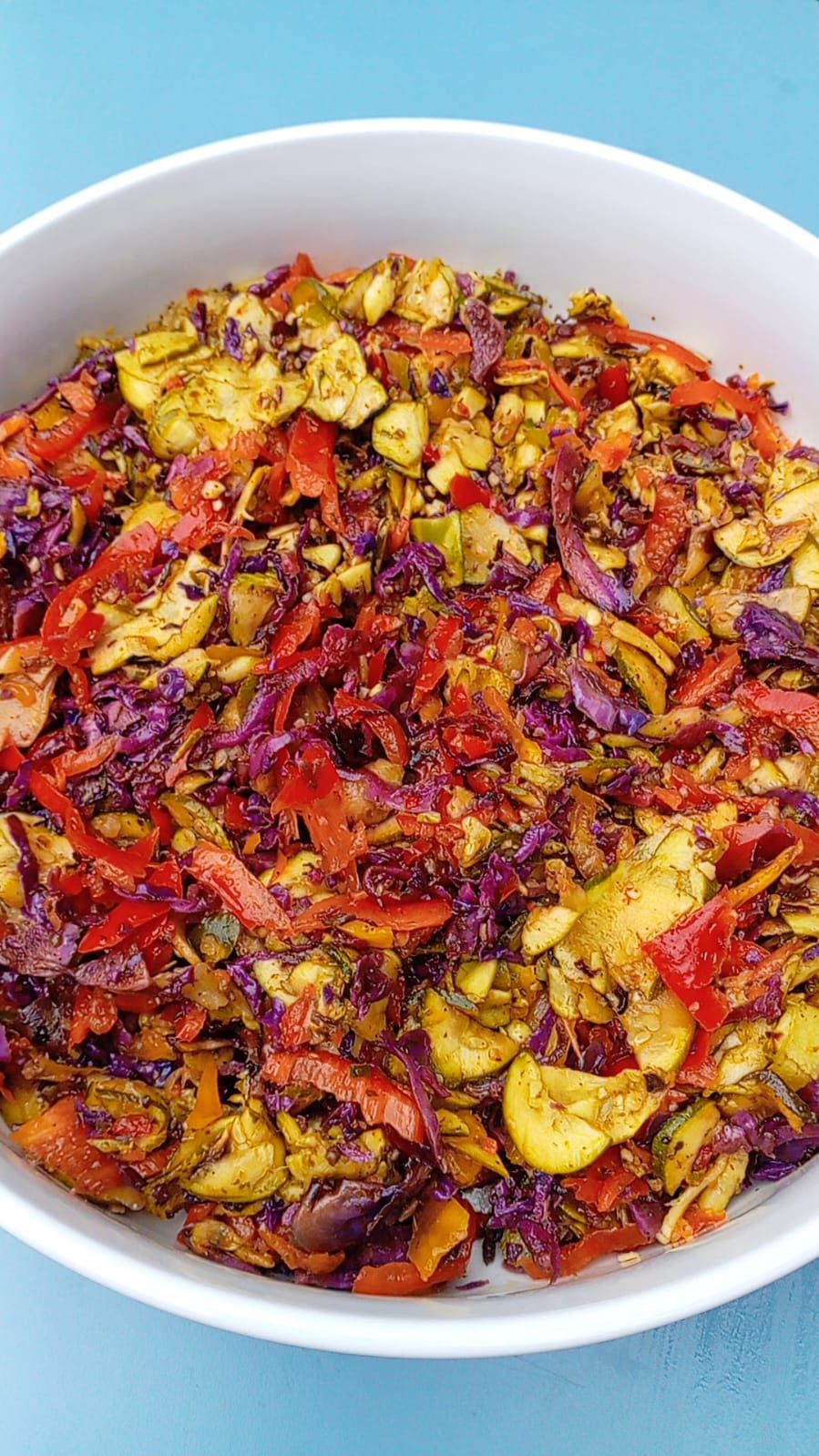 Roasted Zuccini, Sweet Pepper and Red Cabbage Salad