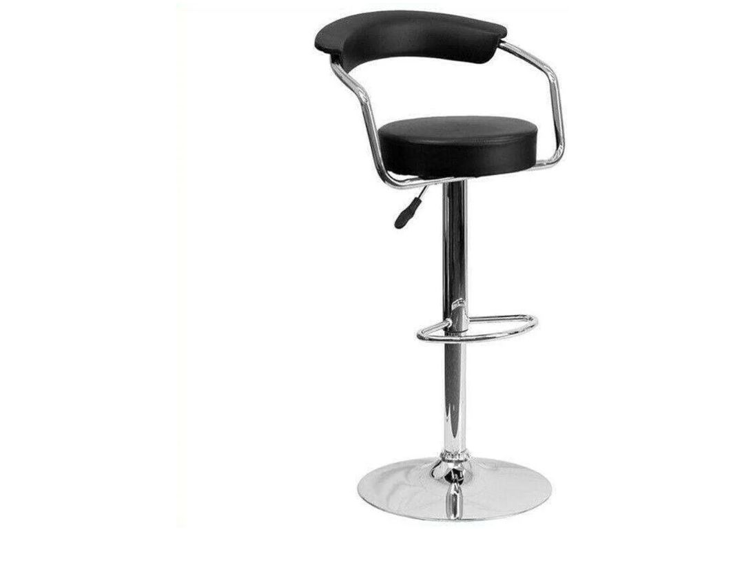 Diner Vintage Modern Faux Leather Upholstered Adjustable Swivel Bar Stool in Black