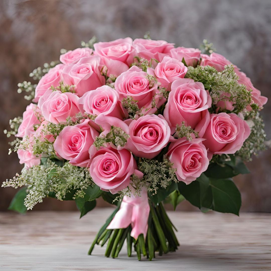 Pink Roses Bouquet (5-12 stems, simple wrapping)