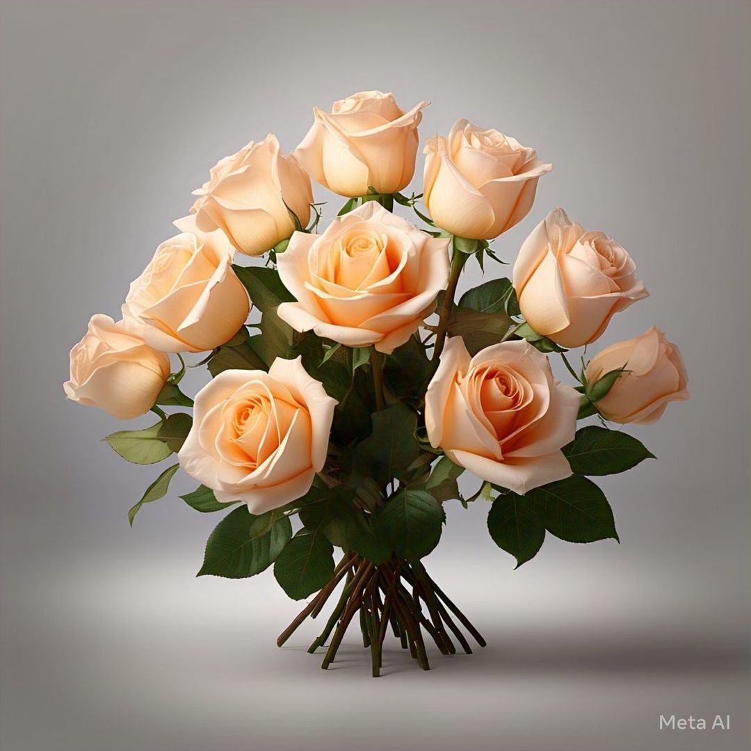 Peach Roses Bouquet (5-12 stems, simple wrapping)