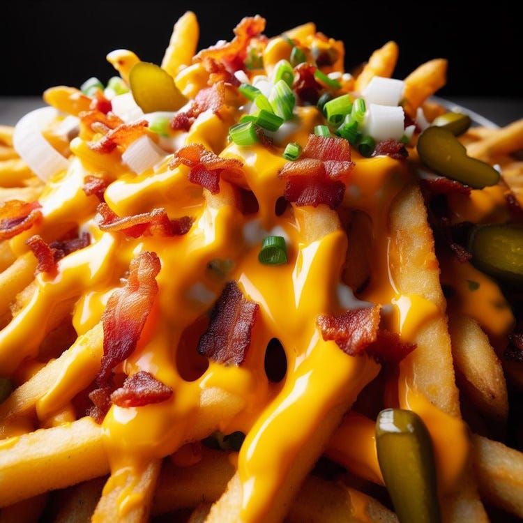 Portion of French Fries with Cheddar Cheese & Bacon