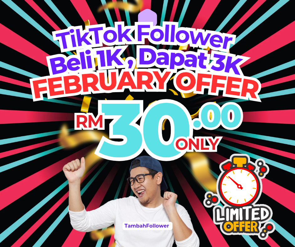 TikTok Limited Offer (1000 Follower + Extra 2000 Follower = 3000 Follower) Tiada Limit Order