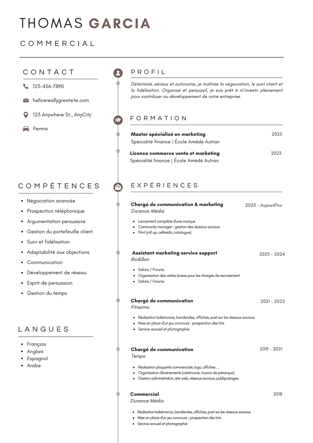 template cv avec épuré