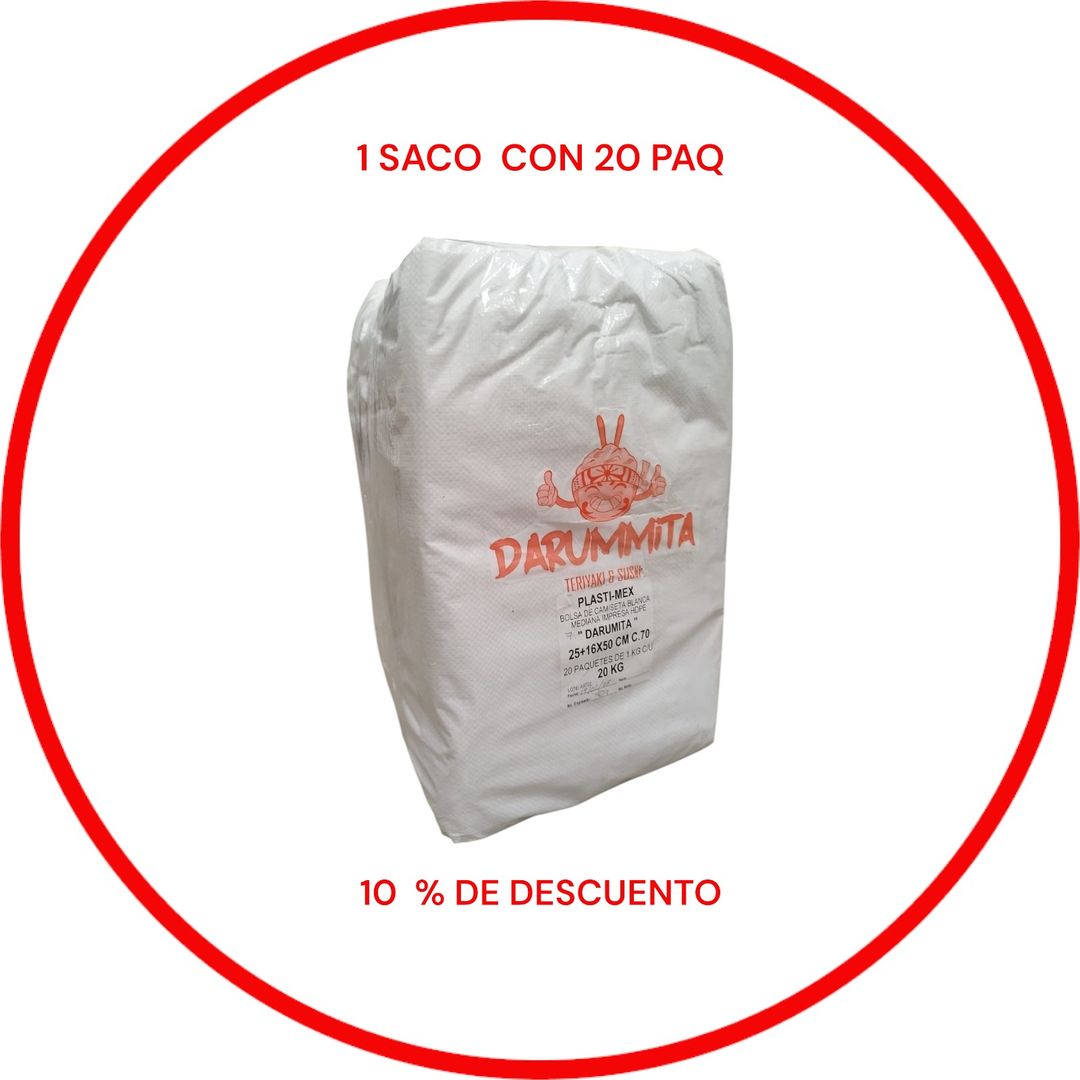 BOLSA  CAMISETA LOGO DARUMMITA 1 SACO CON 20 PAQ