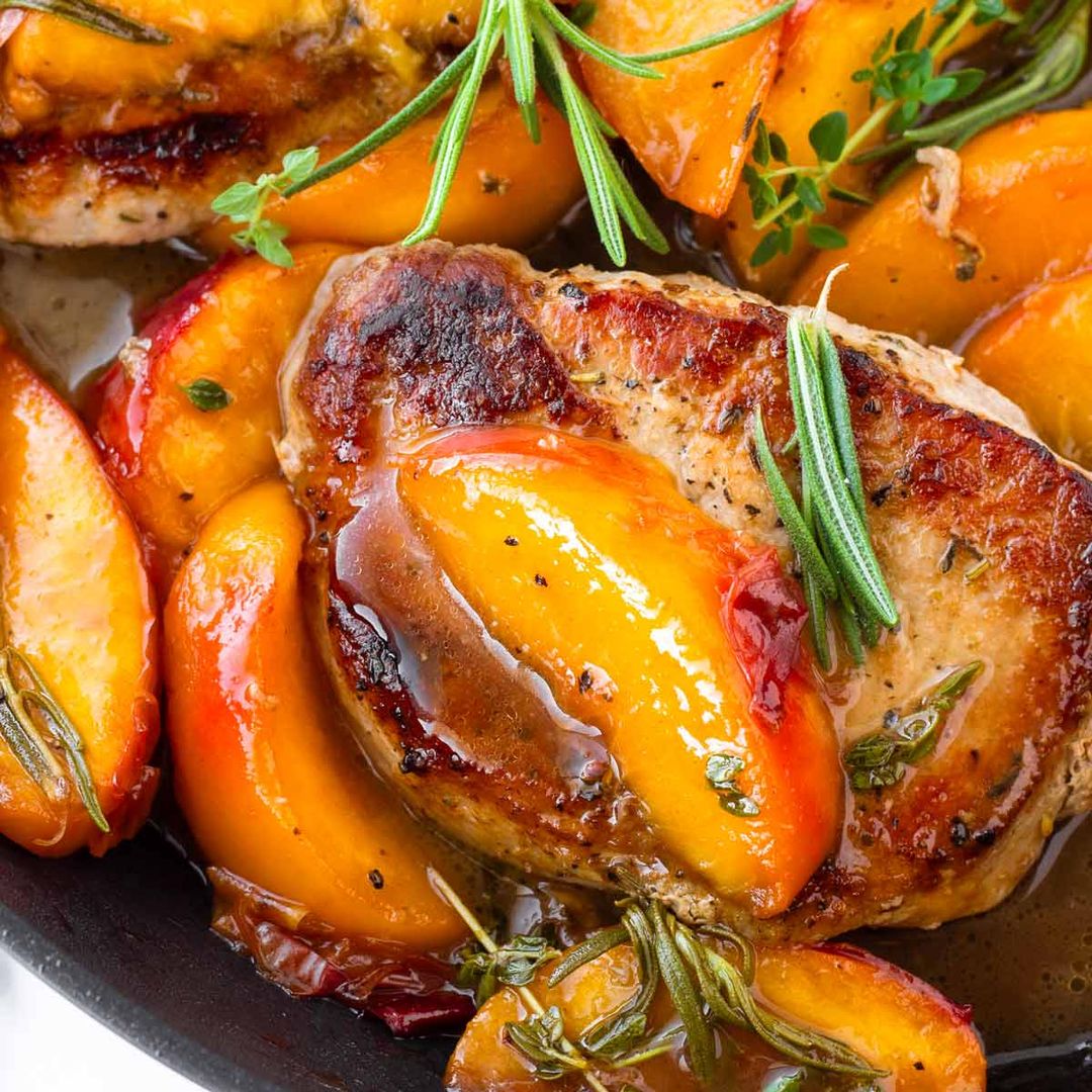 Pork Loin Chop with Cous Cous and Grilled Peaches