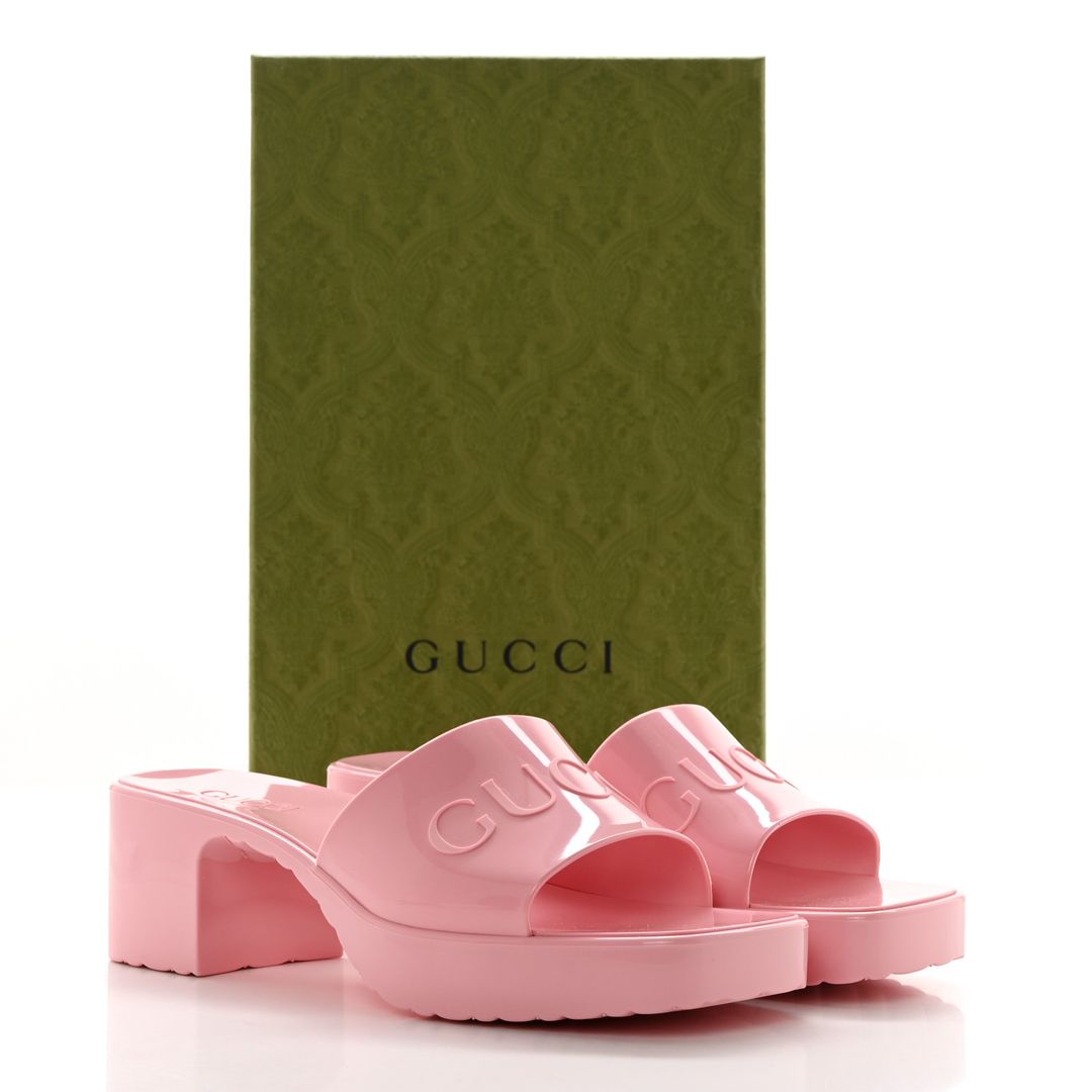 Rubber Gucci Logo Womens Platform 20/60mm Slide Sandals 37 Wild Rose