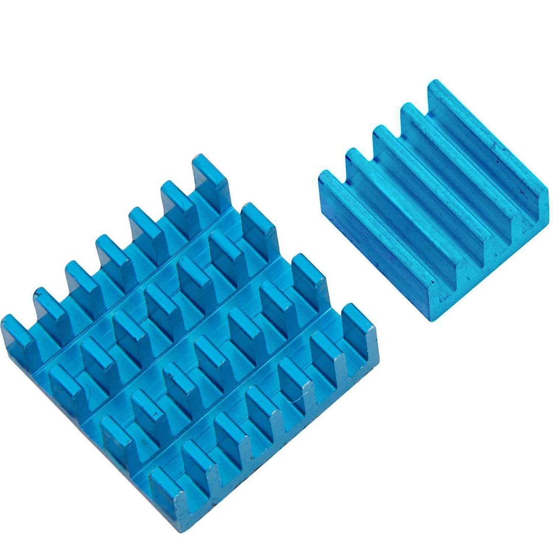 Set of 2 blue aluminum heat sinks passive for Raspberry Pi 3 with thermally conductive special adhesive film