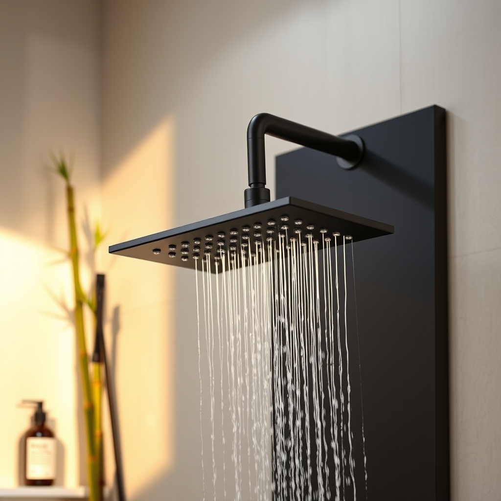 Matte black rainfall shower head