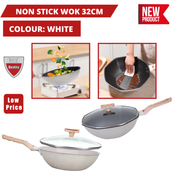 BREEZE NORDIC WHITE NON STICK WOK 32CM