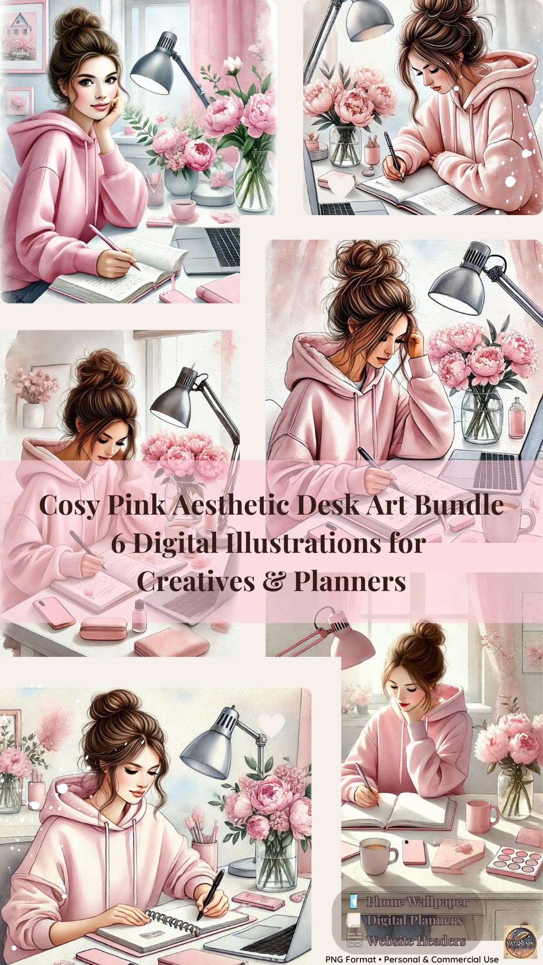Cosy Pink Aesthetic Desk Art—Digital Illustration Bundle (Standard)