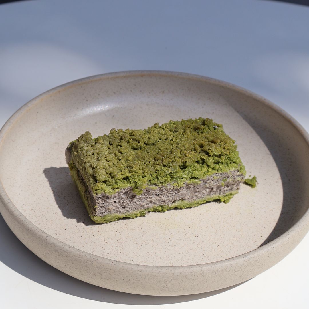 Black Sesame Cheesecake with Matcha Crumble