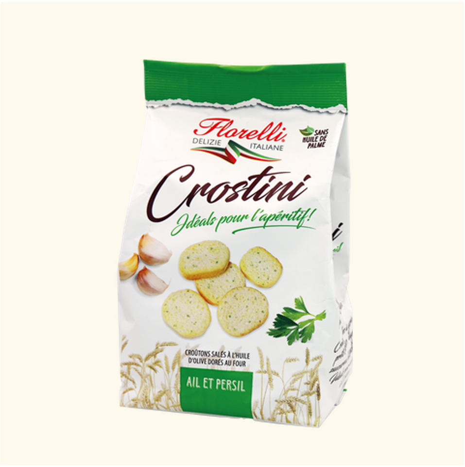 Crostini Croutons à l'Huile d'Olive Doré au Four - Ail et Persil  100g
