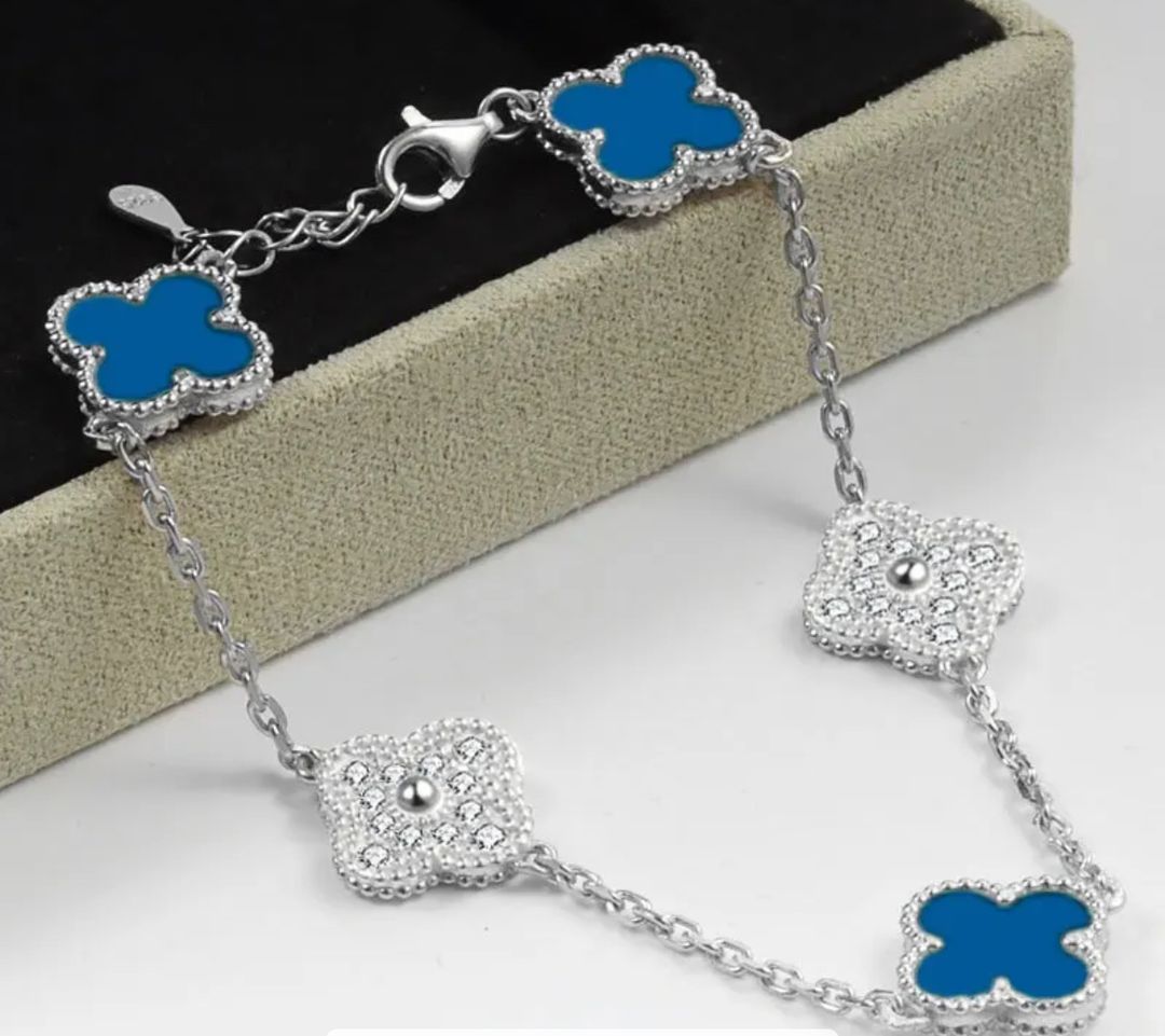 Blue & Silver Diamond Clover Bracelet  