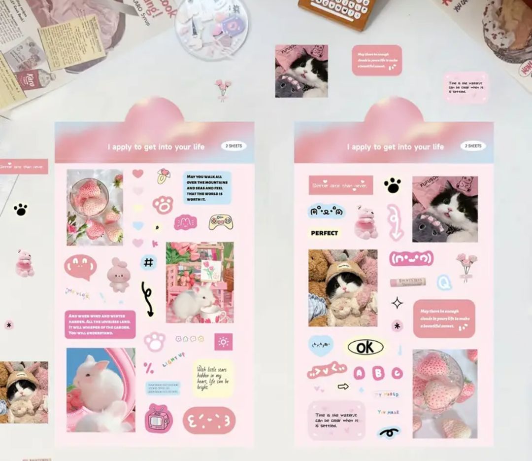 2pcs pink girly sticker sheet 