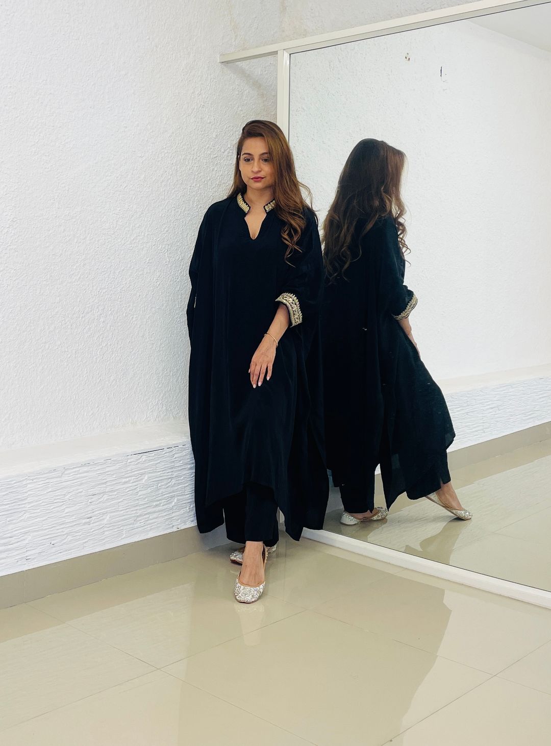 Black Crepe Kaftan Set