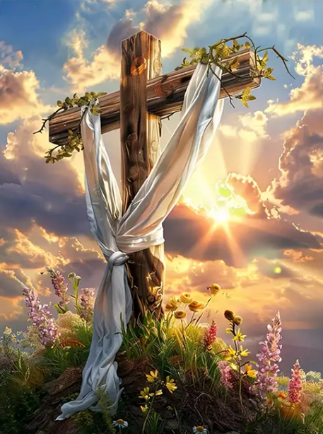 Paint by Number DIY Kit, 50x40cm - Cross sunset Scene
