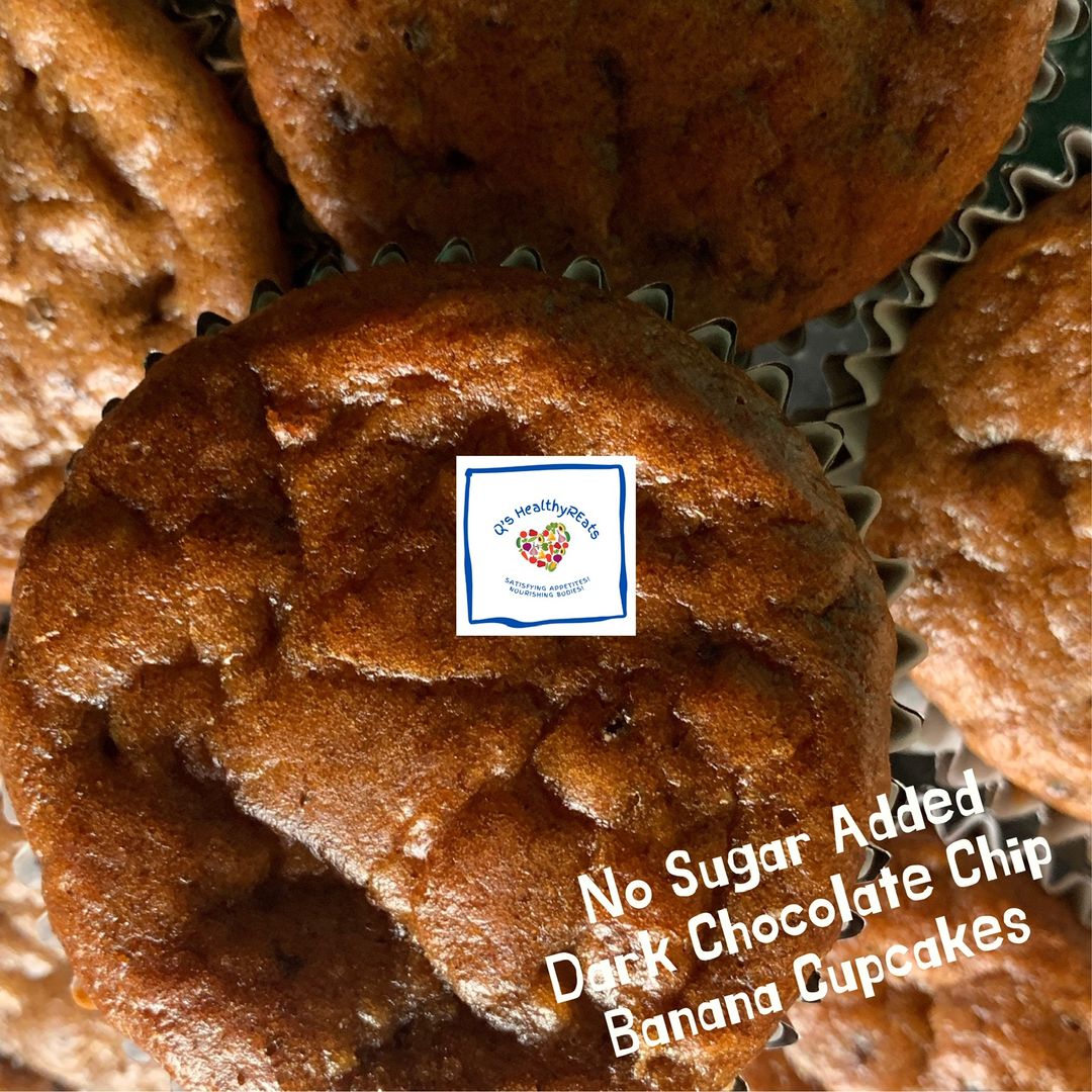 No Sugar Added Dark Chocolate Chip Banana Cupcakes