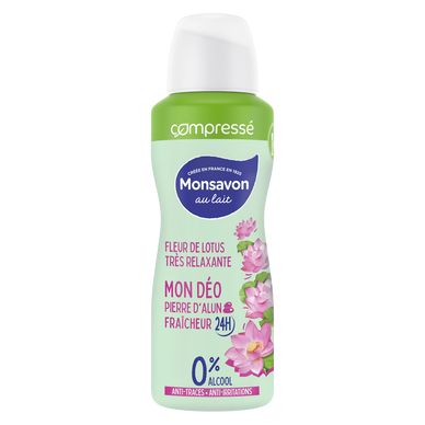 MONSAVON Déodorant pour femme compressé lait & fleur de lotus pierre d'alun, 100ml
