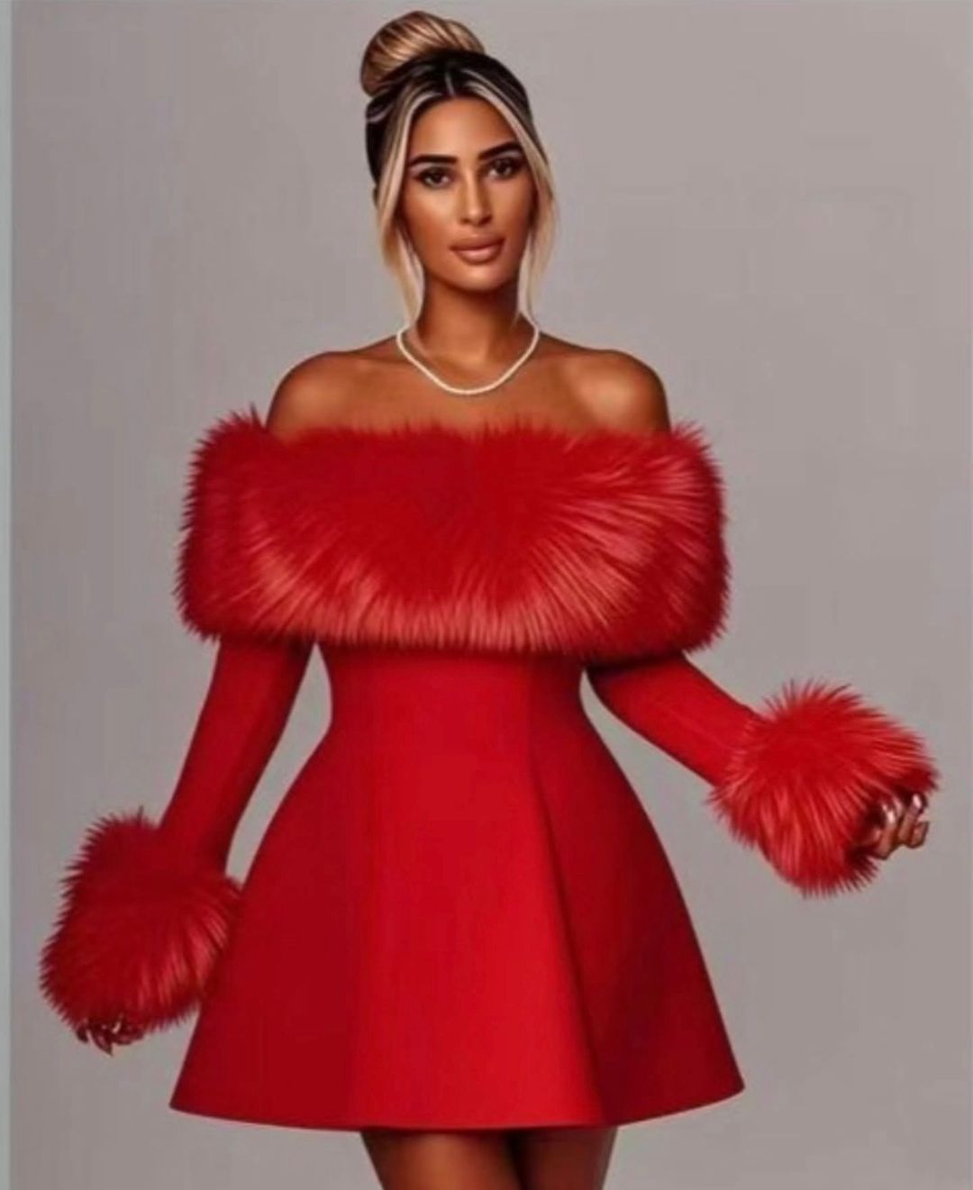 Off shoulder fur mini