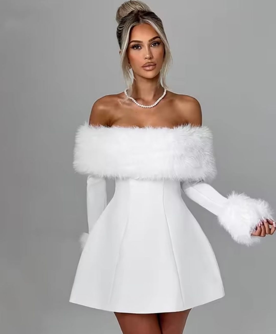 Off shoulder fur mini
