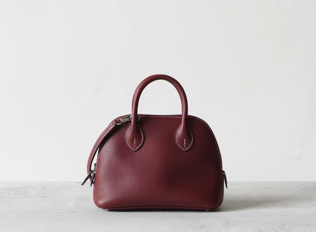 Partisan Hand-Crafted Mini EV Leather Bowler Bag (Bordeaux Red)