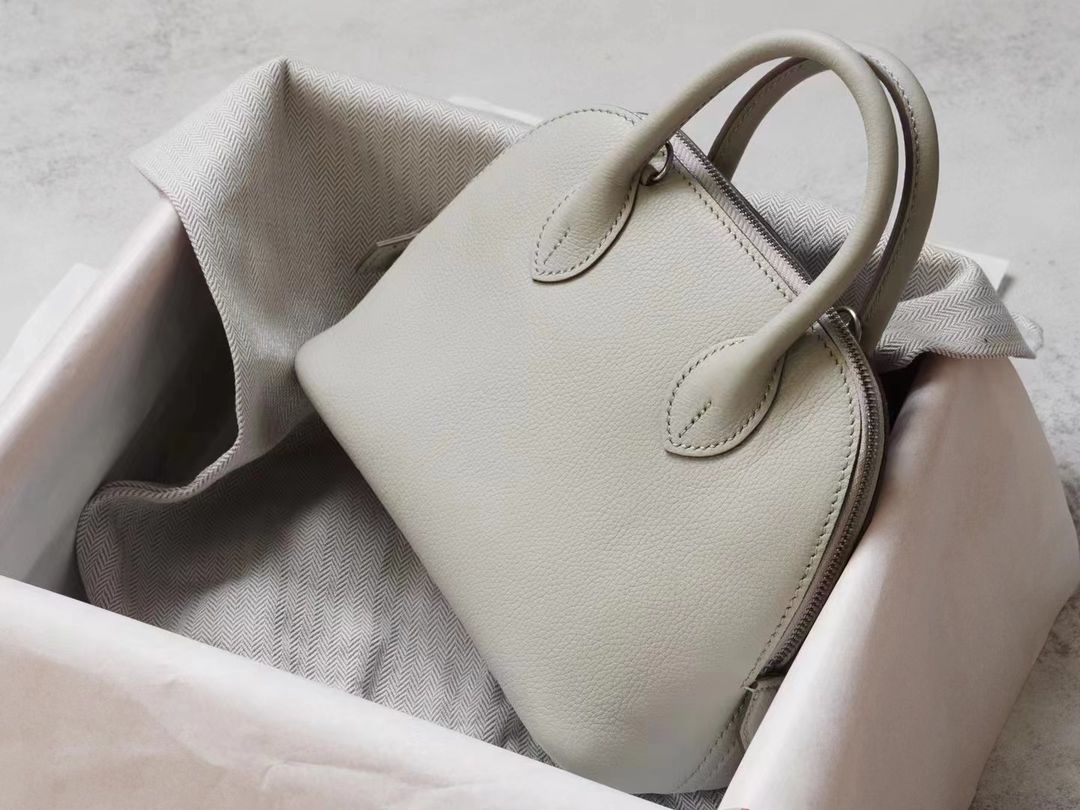 Partisan Hand-Crafted Mini EV Leather Bowler Bag (Pearl Grey)