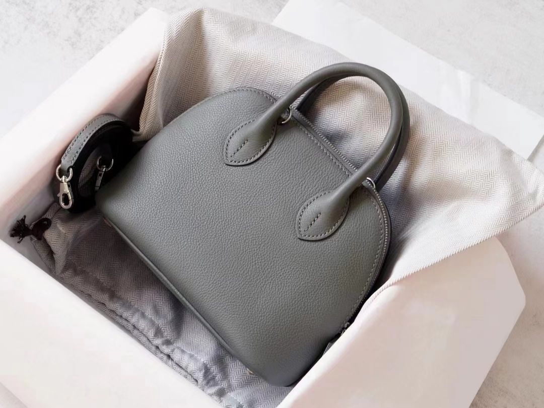 Partisan Hand-Crafted Mini EV Leather Bowler Bag (Metal Grey)