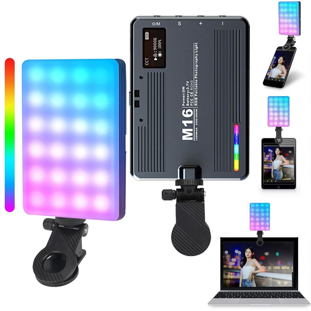 Lampe de poche portable pour photographie et enregistrement vidéo, éclairage double face pour selfie, rechargeable 3 000 mAh, IRC 95+ (2 500-9 000 K), aimantation intégrée (US-M16