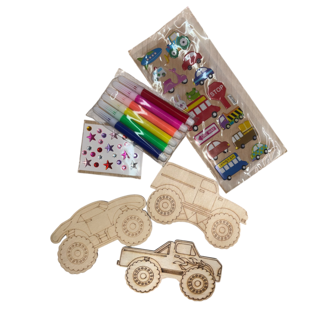 Paint Your Own - Monster Trucks - 3 x Wood Paint Craft Kit For Kids