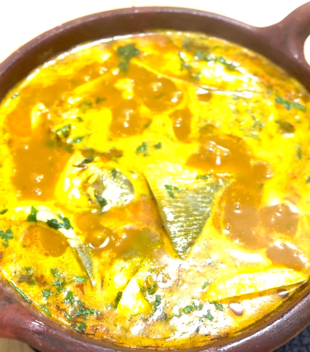 Bowl of Fish Curry - 3 Slices of Golden Pompret Fish