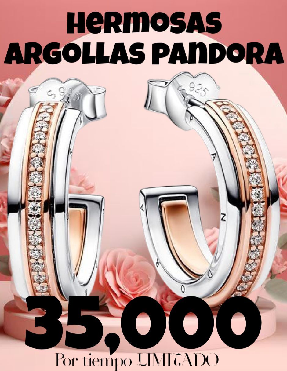 Argollas Pandora Plata 925 y Baño Oro rosa