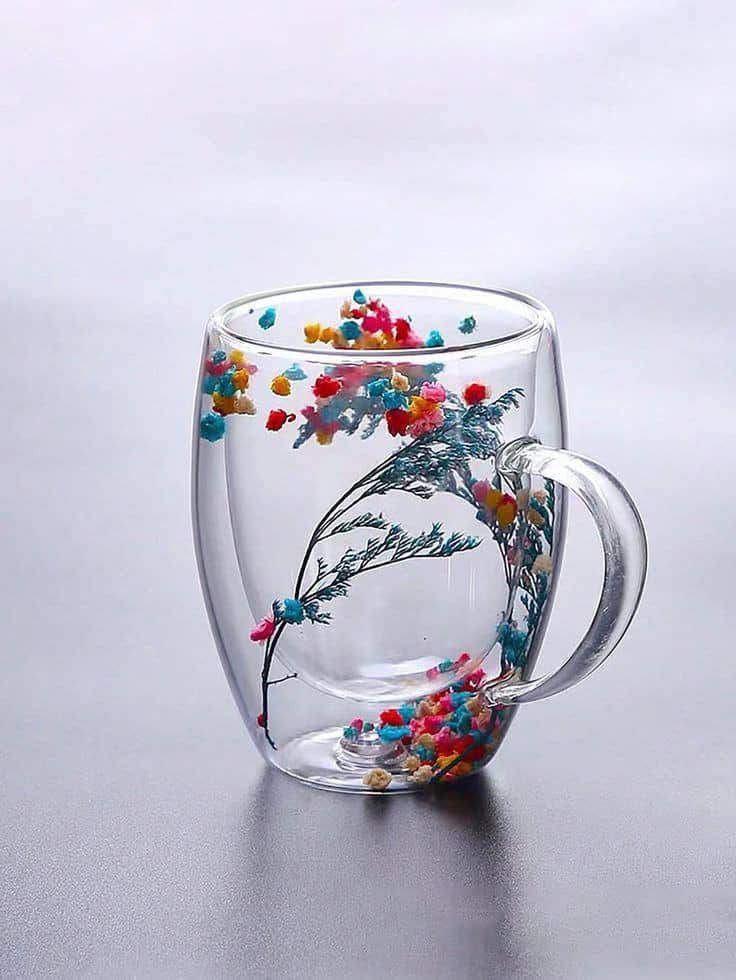 Tasse à fleurs trempé - artisanale 
