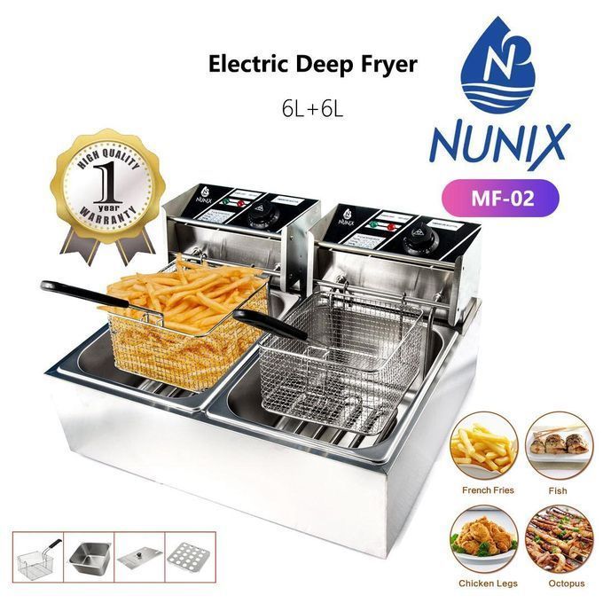 Nunix Double Tank 6+6LT CHIPS/CHICKEN Stainless Steel double Deep Fryer